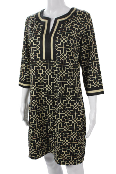 Gretchen Scott Women Shift Dress Black V-Neck 3/4 Sleeve Geometric Size M