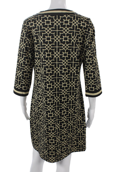 Gretchen Scott Women Shift Dress Black V-Neck 3/4 Sleeve Geometric Size M