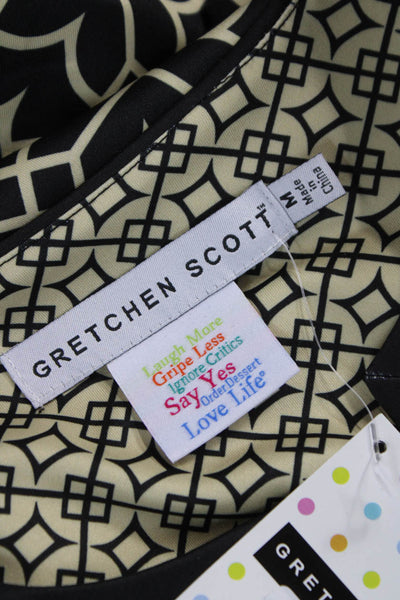 Gretchen Scott Women Shift Dress Black V-Neck 3/4 Sleeve Geometric Size M