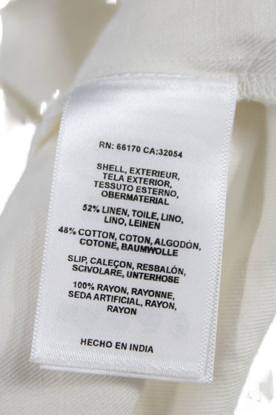 Maeve Anthropologie Women White Linen Shift Dress V Neck Short Sleeve Size L