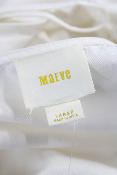 Maeve Anthropologie Women White Linen Shift Dress V Neck Short Sleeve Size L