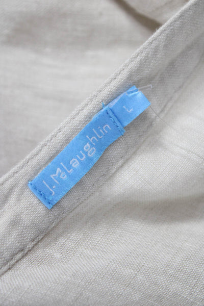 J. Mclaughlin Women Shirt Dress Beige Linen Collared 3/4 Sleeve Size L