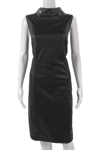 J. Mclaughlin Womens Sheath Dress Black Faux Leather Mockneck KneeLength Size L