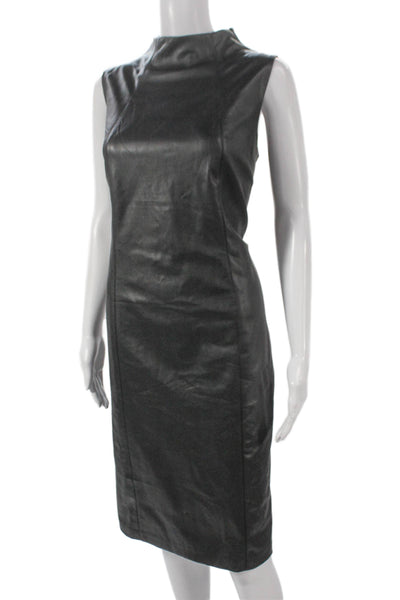 J. Mclaughlin Womens Sheath Dress Black Faux Leather Mockneck KneeLength Size L