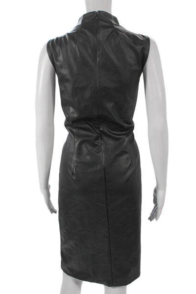 J. Mclaughlin Womens Sheath Dress Black Faux Leather Mockneck KneeLength Size L