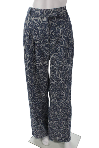 J. Mclaughlin Women Dress Pants Blue Floral Cotton Zip Inseam 32 Size 12