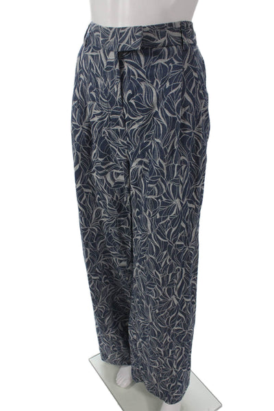 J. Mclaughlin Women Dress Pants Blue Floral Cotton Zip Inseam 32 Size 12