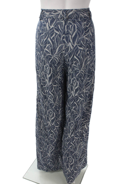 J. Mclaughlin Women Dress Pants Blue Floral Cotton Zip Inseam 32 Size 12