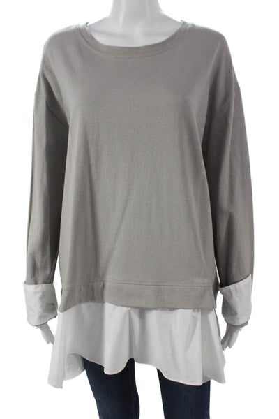 Eri + Ali Womens Gray Cotton Crew Neck Pullover Sweatshirt Long Sleeve Size L