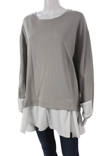 Eri + Ali Womens Gray Cotton Crew Neck Pullover Sweatshirt Long Sleeve Size L