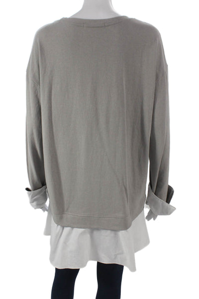 Eri + Ali Womens Gray Cotton Crew Neck Pullover Sweatshirt Long Sleeve Size L