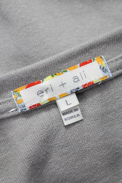 Eri + Ali Womens Gray Cotton Crew Neck Pullover Sweatshirt Long Sleeve Size L