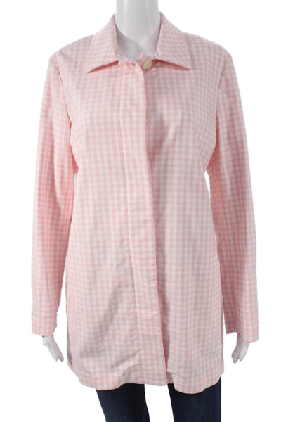J. Mclaughlin Womens Tunic Button-Up Pink Check Collared Polyester Size M