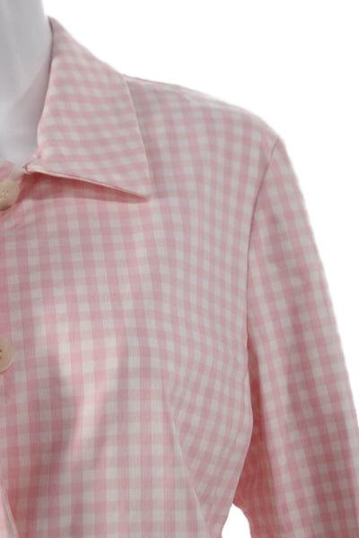 J. Mclaughlin Womens Tunic Button-Up Pink Check Collared Polyester Size M
