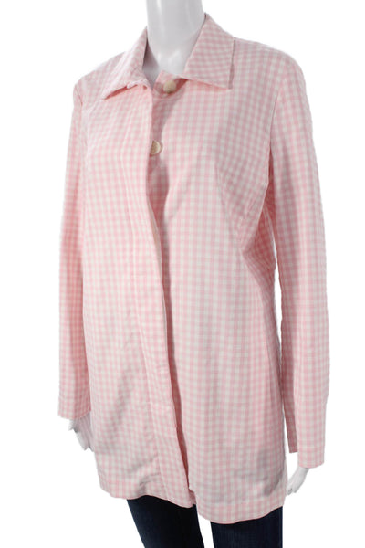 J. Mclaughlin Womens Tunic Button-Up Pink Check Collared Polyester Size M