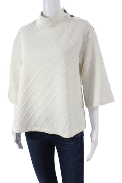 Sunday In Brooklyn Women Ivory Argyle Mock Neck 3/4 Sleeve Blouse Size M