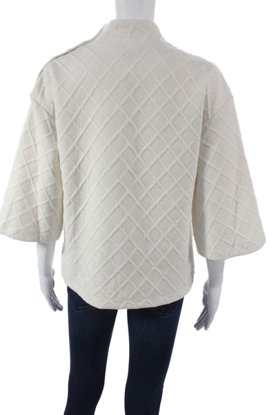 Sunday In Brooklyn Women Ivory Argyle Mock Neck 3/4 Sleeve Blouse Size M