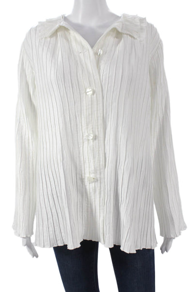 Emmelle Women Basic White Collared Button Long Sleeve Blouse Nylon Blend Size S