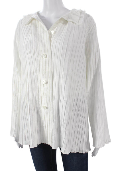 Emmelle Women Basic White Collared Button Long Sleeve Blouse Nylon Blend Size S