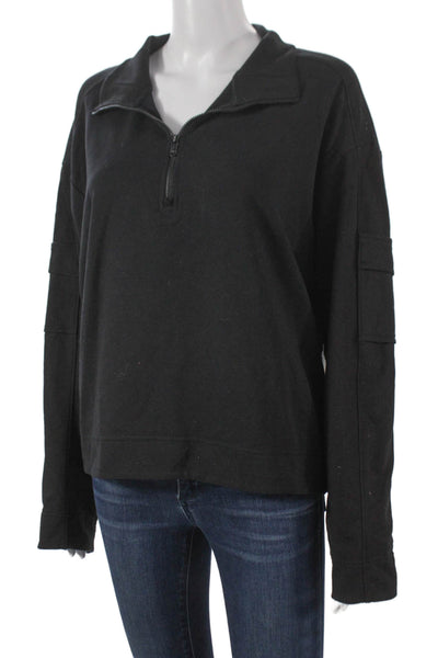 Athleta Womens Pullover Sweatshirt Collared Zip Cotton Black Long Sleeve Size L