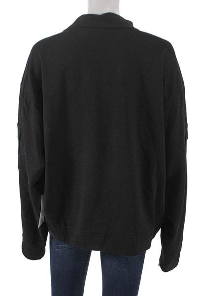Athleta Womens Pullover Sweatshirt Collared Zip Cotton Black Long Sleeve Size L