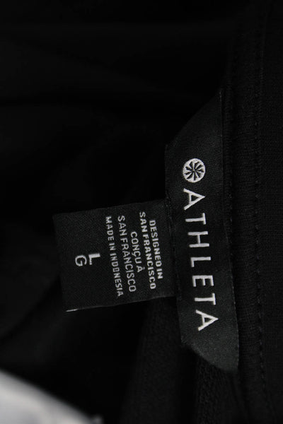 Athleta Womens Pullover Sweatshirt Collared Zip Cotton Black Long Sleeve Size L