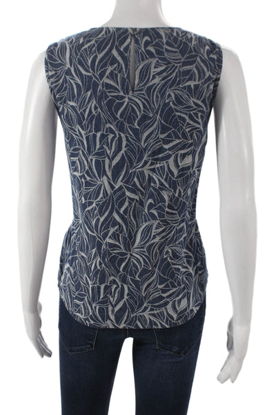 J. Mclaughlin Women Blue Floral Cotton Sleeveless Round Neck Tank Basic Size L