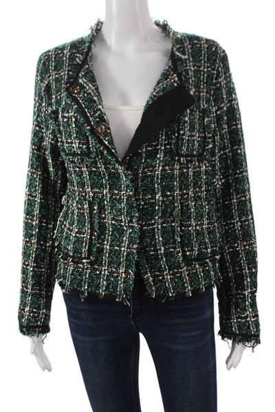 We're All Pretty Girls Women Blazer Green Plaid Button Long Sleeve Size L