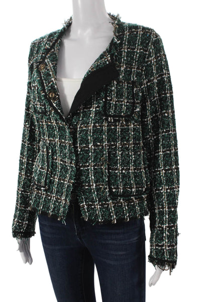 We're All Pretty Girls Women Blazer Green Plaid Button Long Sleeve Size L