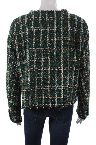 We're All Pretty Girls Women Blazer Green Plaid Button Long Sleeve Size L