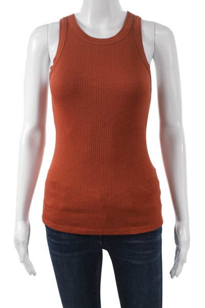 Sundry Womens Basic Sleeveless Scoop Neck Orange Tank Polyester Blend Size 1
