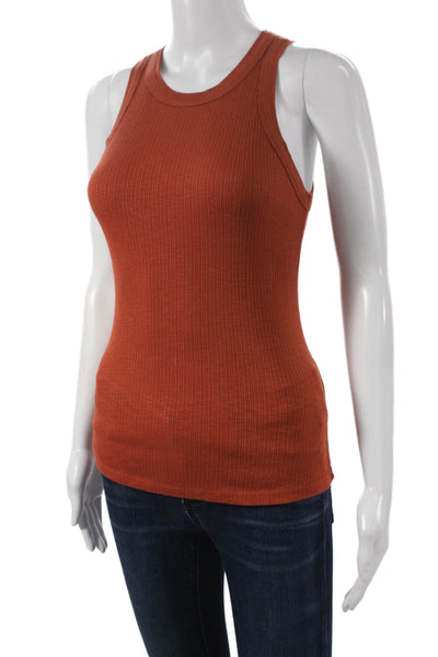 Sundry Womens Basic Sleeveless Scoop Neck Orange Tank Polyester Blend Size 1