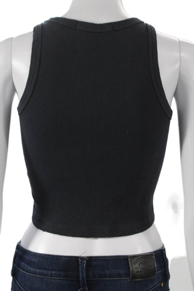 Amo Women Cropped Tank Black Cotton Blend Sleeveless Round Neck Size S