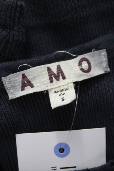 Amo Women Cropped Tank Black Cotton Blend Sleeveless Round Neck Size S
