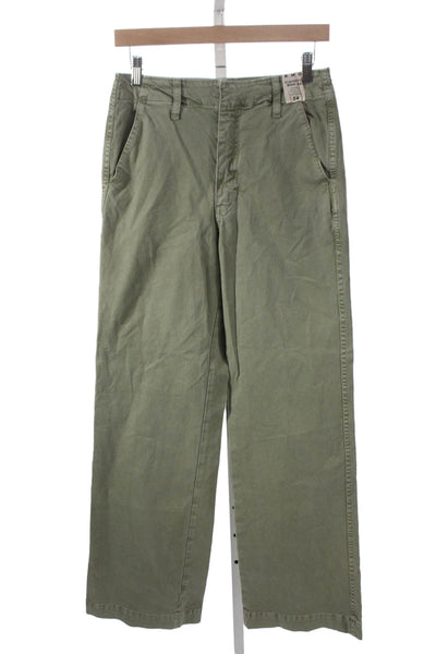 Amo Women Chino Pants Green Cotton Blend Zip 32in Inseam Size 24
