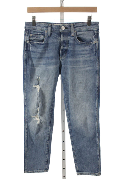 Amo Women Straight Jeans Blue Mid Rise Cotton Button Fly Size 24