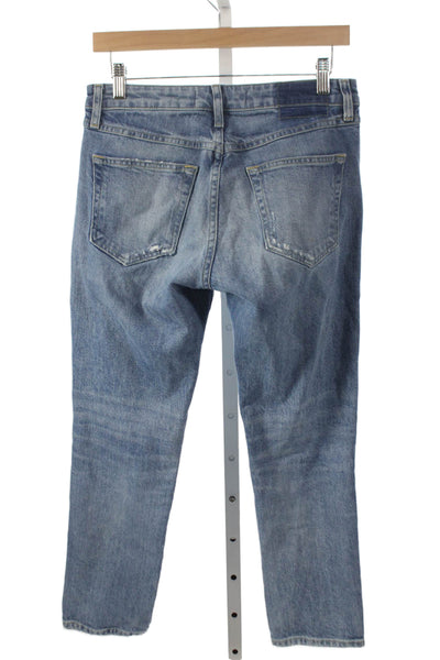 Amo Women Straight Jeans Blue Mid Rise Cotton Button Fly Size 24