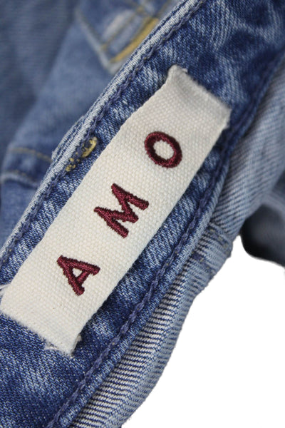 Amo Women Straight Jeans Blue Mid Rise Cotton Button Fly Size 24