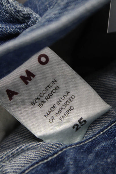 Amo Women Slouchy Jeans Blue Mid Rise Cotton Blend Size 25