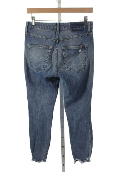 Amo Women Cropped Blue Mid Rise Jeans Cotton Blend Size 27
