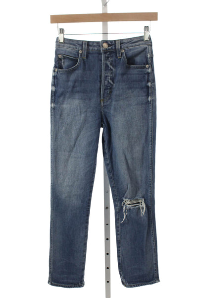 Amo Womens Cropped Blue Jeans Mid Rise Button Cotton Size 25