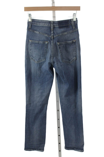 Amo Womens Cropped Blue Jeans Mid Rise Button Cotton Size 25