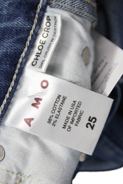 Amo Womens Cropped Blue Jeans Mid Rise Button Cotton Size 25