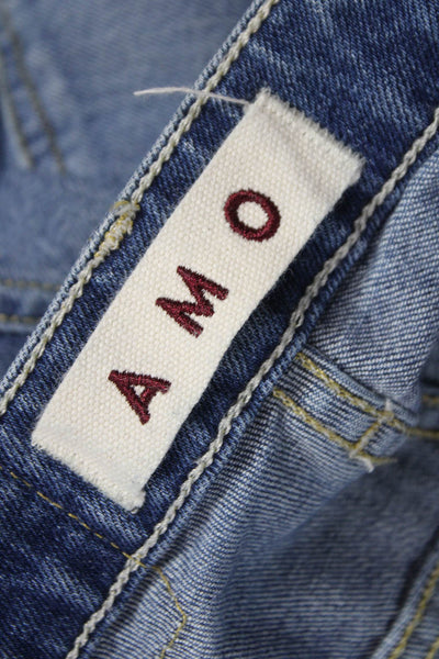 Amo Womens Cropped Blue Jeans Mid Rise Button Cotton Size 25