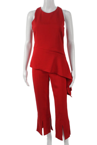 Cushnie Et Ochs Womens Asymmetrical Tank Top Split Pant Set Red Size 4/0