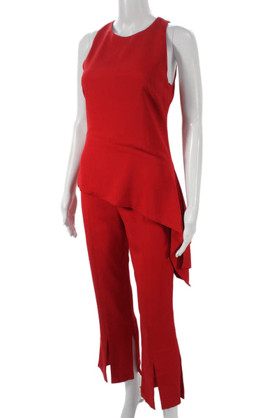 Cushnie Et Ochs Womens Asymmetrical Tank Top Split Pant Set Red Size 4/0