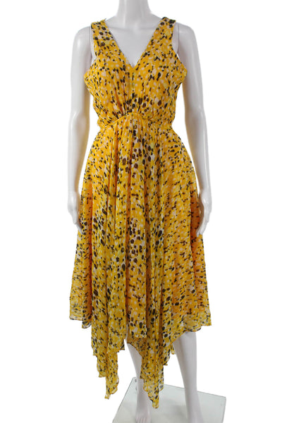 Derek Lam 10 Crosby Women A-Line Yellow V-Neck Sleeveless Viscose Dress Size 0