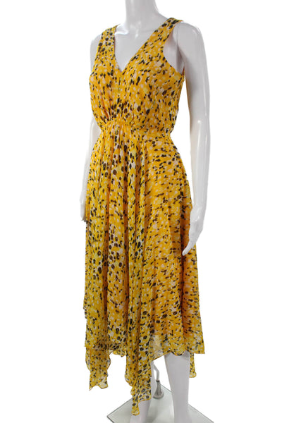 Derek Lam 10 Crosby Women A-Line Yellow V-Neck Sleeveless Viscose Dress Size 0