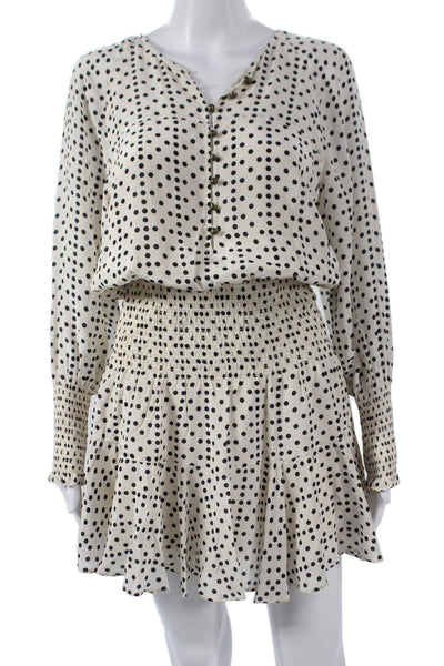 Figue Womens Mini Silk Polka Dot V-Neck Button Long Sleeve Knee Dress Size XS