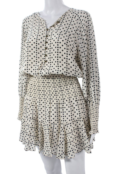 Figue Womens Mini Silk Polka Dot V-Neck Button Long Sleeve Knee Dress Size XS